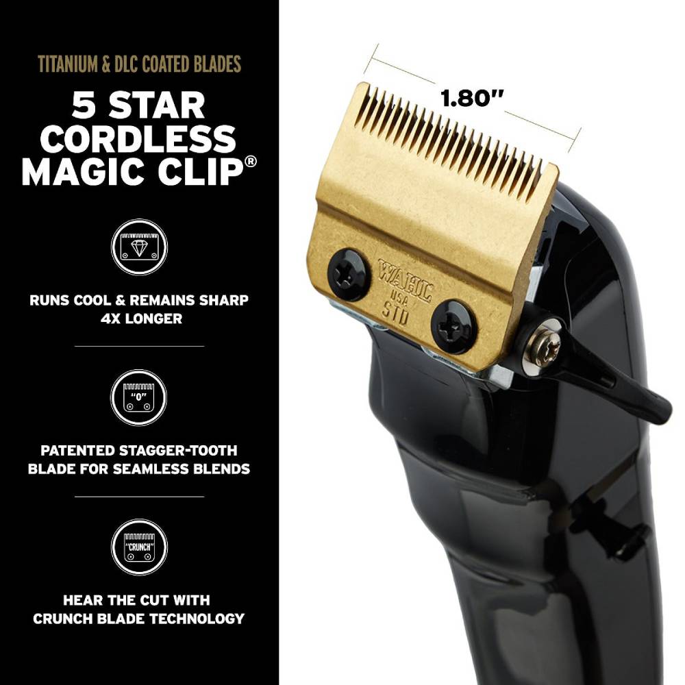 Wahl 5-Star Black/Gold Cordless Barber Combo – Cordless Magic Clip & Cordless Detailer #3025397-Clipper Vault